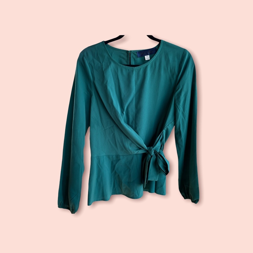 NWT Francesca's Teal Tie 3/4 sleeve Blouse